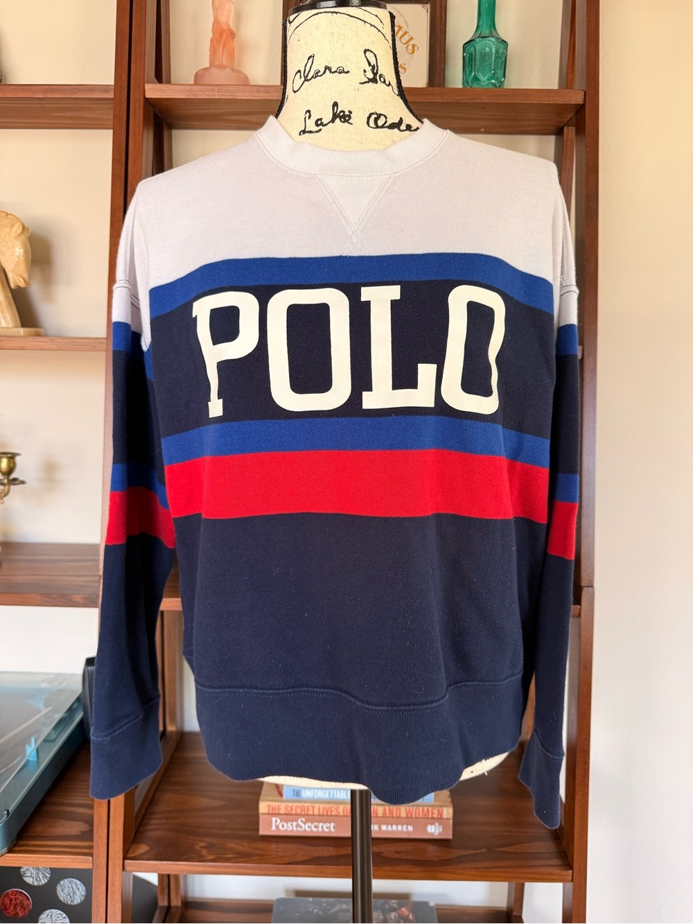 Ralph Lauren Navy, Red & Blue Striped POLO Crewneck Sweatshirt
